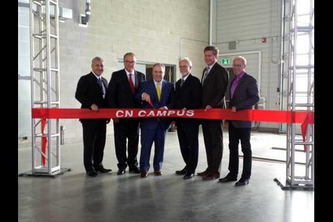 Joining CN President & CEO Claude Mongeau (centre) for the ribbon cutting were Executive Vice-President & COO Jim Vena, CN Chairman Robert Pace,  Manitoba Speaker Daryl Reid, local MP Lawrence Toet and the Mayor of Winnipeg Sam Katz.